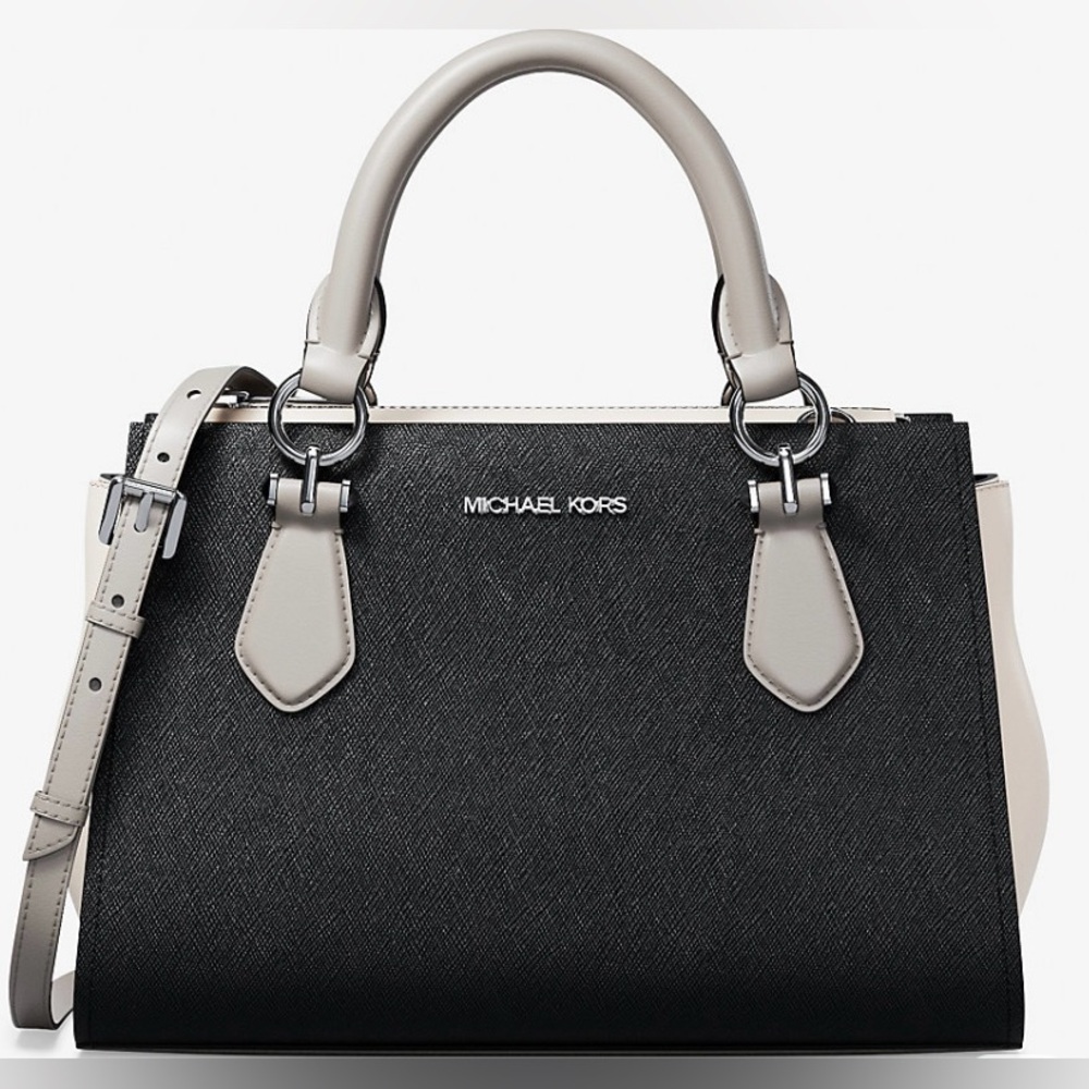Michael Kors Marilyn Small Color-Block Saffiano Leather Messenger Bag Black NWT!